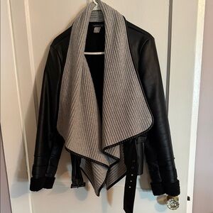 VENUS Black Vinyl Jacket with Gray Knit Collar